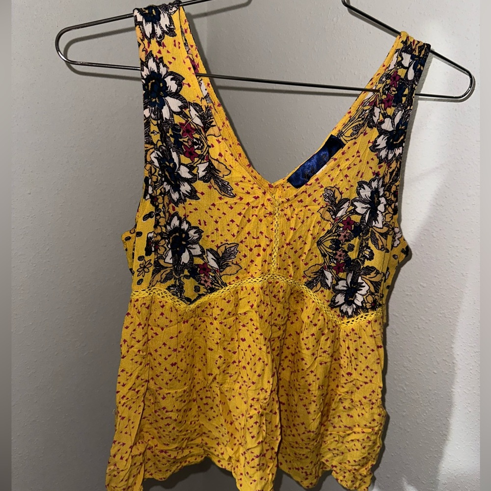 Blue Rain Yellow Floral Tank Top